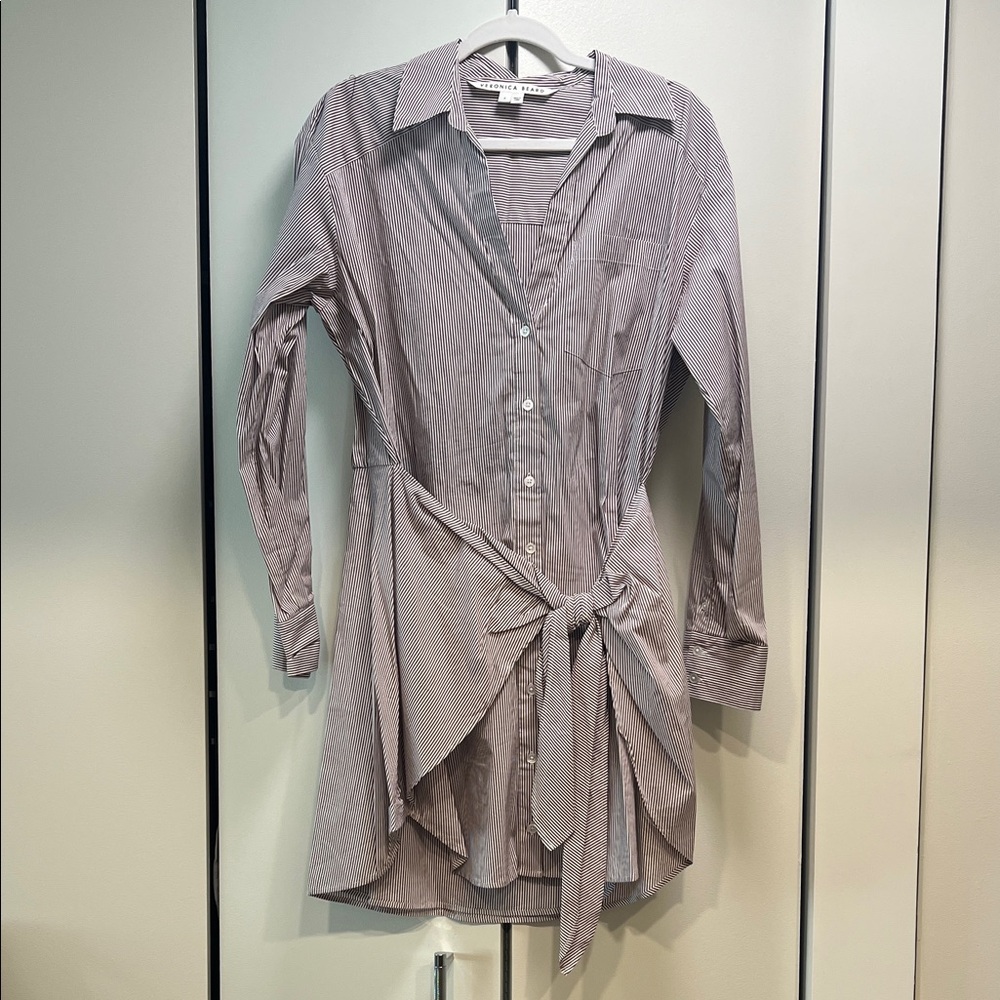 Veronica Beard Striped Shirt Dress - Burgundy